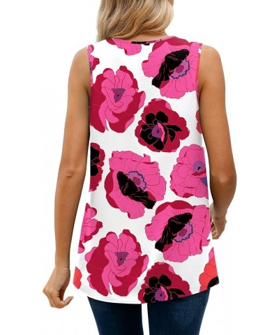 Women's V Neck Chiffon Tank Top Sleeveless Work Office Pleated Blouses Tops 02c-hot Pink Flower $10.59 Tanks