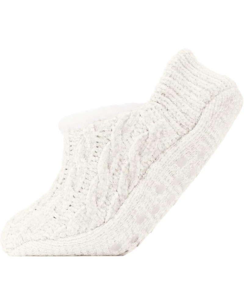 Women's Classic Cable Knit Chenille Non-Skid Slipper Ivory $14.89 Socks