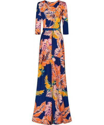 Women's MadeInUSA 3/4 Sleeve V-Neck Printed Maxi Wrap Dress Royal Blue3 $35.72 Dresses