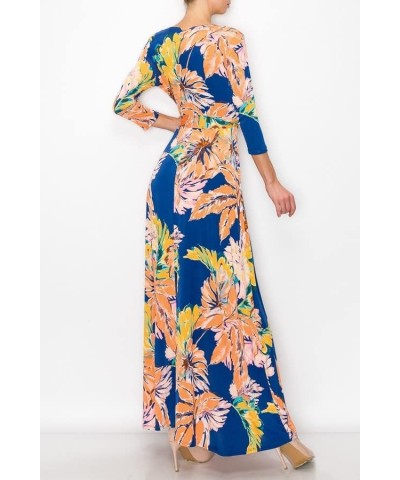 Women's MadeInUSA 3/4 Sleeve V-Neck Printed Maxi Wrap Dress Royal Blue3 $35.72 Dresses